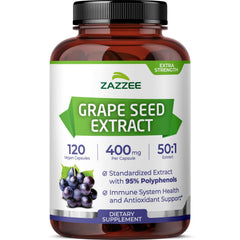Bottle of Zazzee Grape Seed Extract with 120 vegan capsules