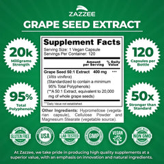 Label highlighting 95% polyphenols in Zazzee Grape Seed Extract