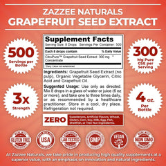 Close-up label of Zazzee GSE 3X Triple Strength Grapefruit Seed Extract