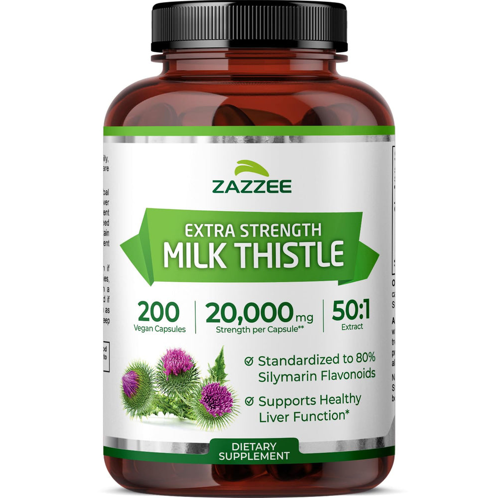 Zazzee Milk Thistle 50:1 Extract bottle with 200 vegan capsules