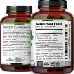Label indicating 20% L-DOPA standardization for Mucuna Pruriens extract