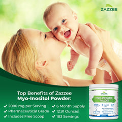Zazzee Myo-Inositol scoop included illustrating precise dosage for daily intake