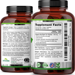 Front view of Zazzee Organic Holy Basil bottle
