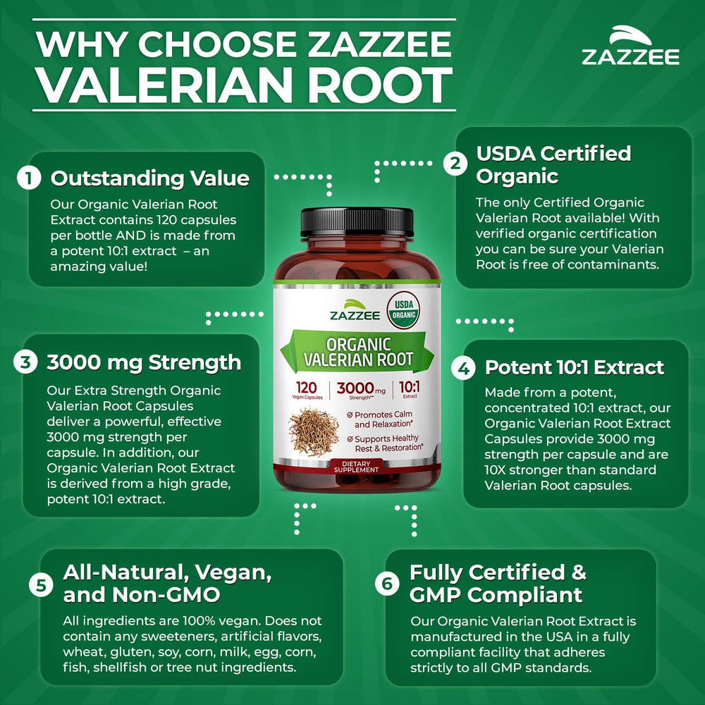 Organic stabilizers used in Zazzee Valerian Root formula