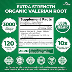 Label showing organic certification on Zazzee Valerian Root bottle