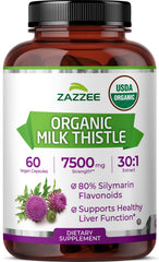 Bottle of Zazzee USDA Organic Milk Thistle with 60 vegan capsules