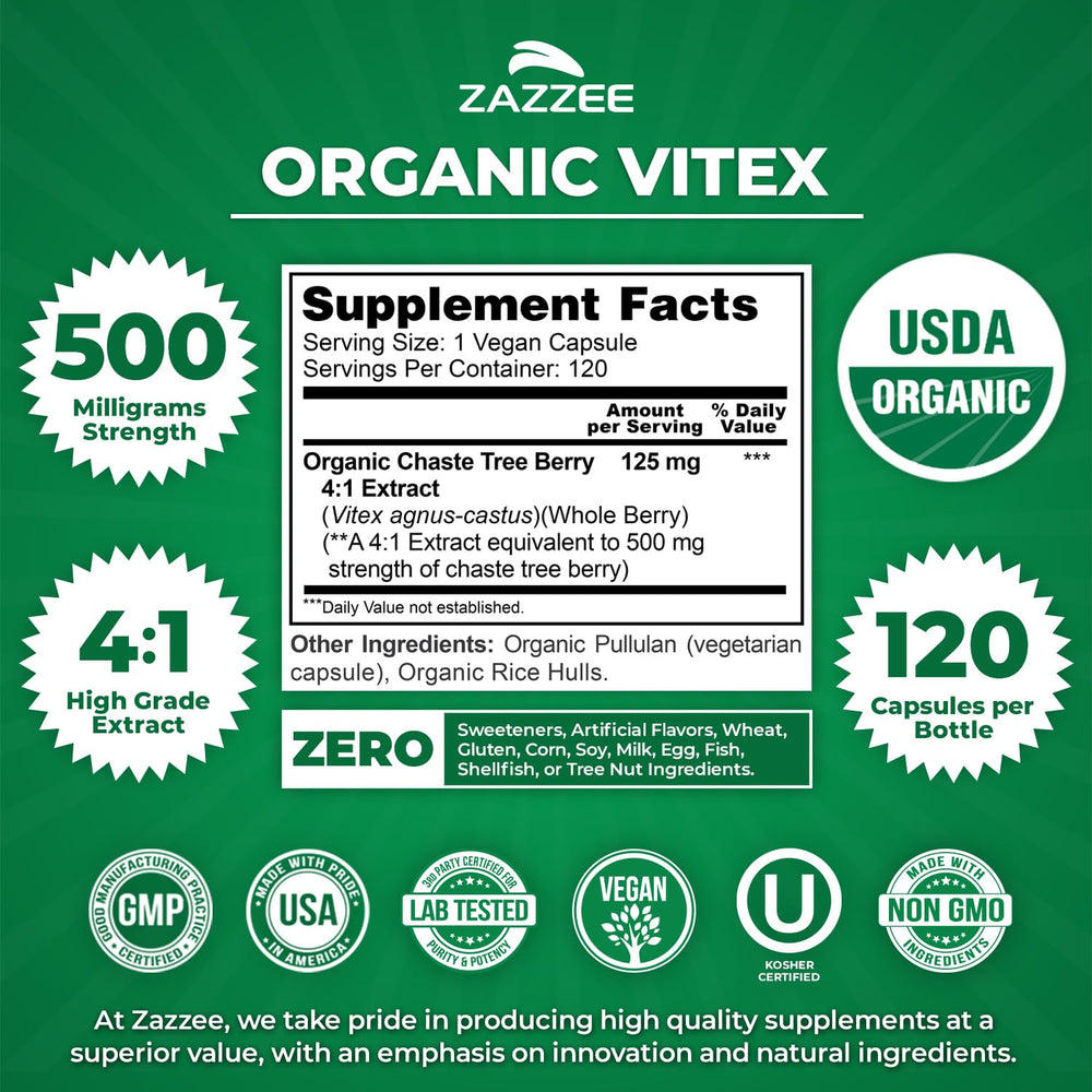 Zazzee Vitex organic certification label confirms USDA Organic quality