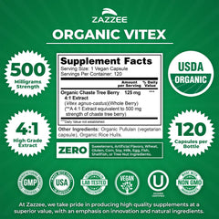 Zazzee Vitex organic certification label confirms USDA Organic quality