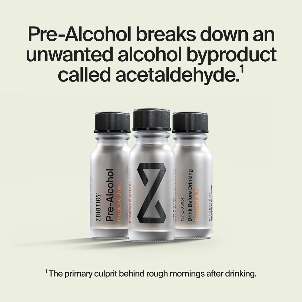 ZBiotics bottle being poured, illustrating a pre-drinking ritual.