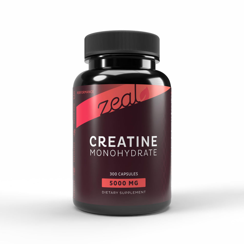 Front view of Zeal Creatine Monohydrate 300 capsules bottle (unflavored)