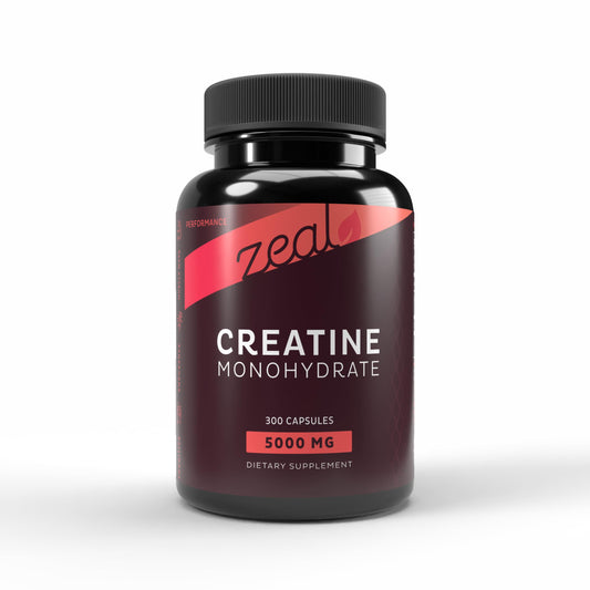 Front view of Zeal Creatine Monohydrate 300 capsules bottle (unflavored)