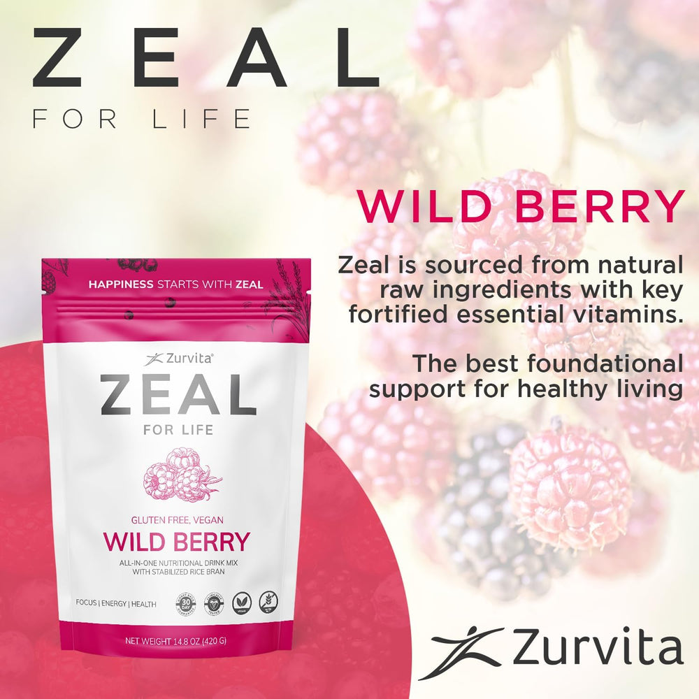 Prepared Zeal for Life Wild Berry drink served in glass