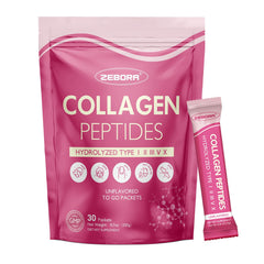 Front view of ZEBORA Collagen Packets packaging with 30 stick packets