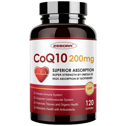 Front view of ZEBORA CoQ10-200mg Softgels bottle