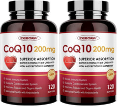 Hero image of ZEBORA CoQ10 200mg softgels with PQQ BioPerine and Omega-3 Pack 2