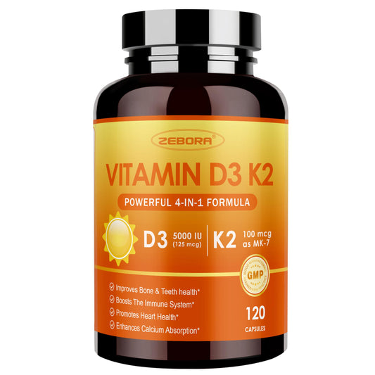 ZEBORA Vitamin D3+K2 bottle front view