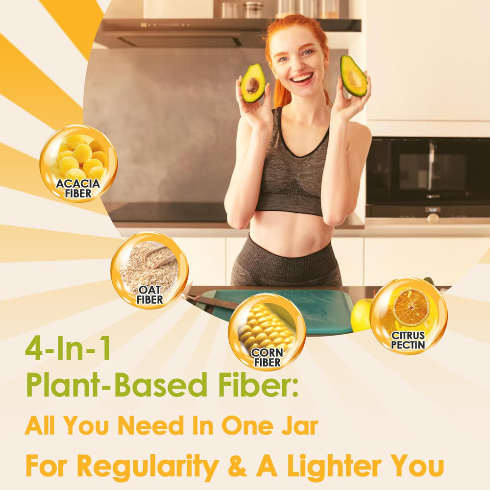 Close-up of ingredients: acacia fiber, oat fiber, corn fiber, and citrus pectin