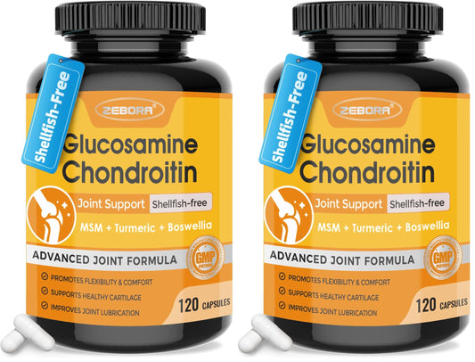 Front view of ZEBORA Glucosamine Chondroitin Pack 2 120 capsules