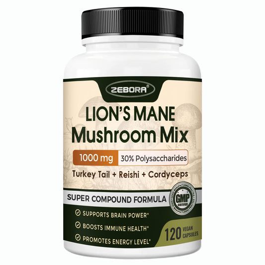 ZEBORA Lion's Mane Capsules bottle on white background