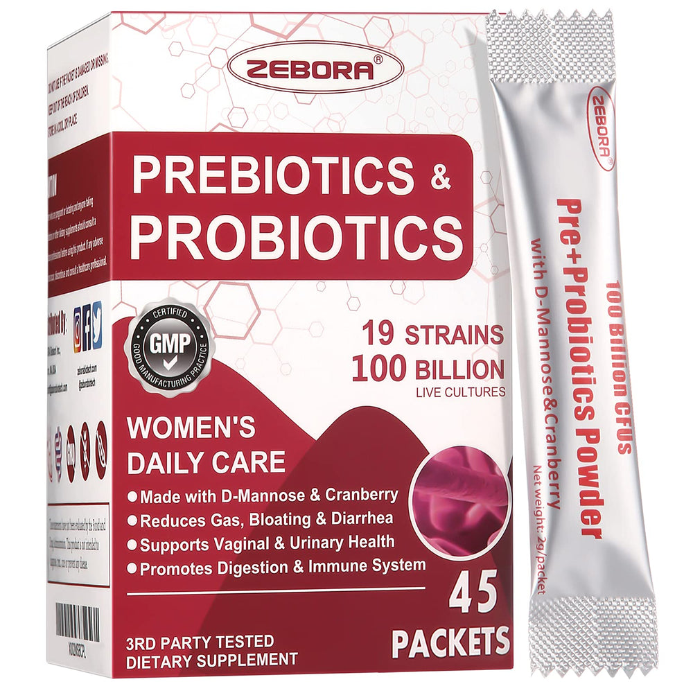 ZEBORA Probiotics for Women bottle with 45 packets