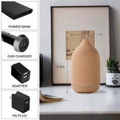 Diffuser on table with aromatherapy setup
