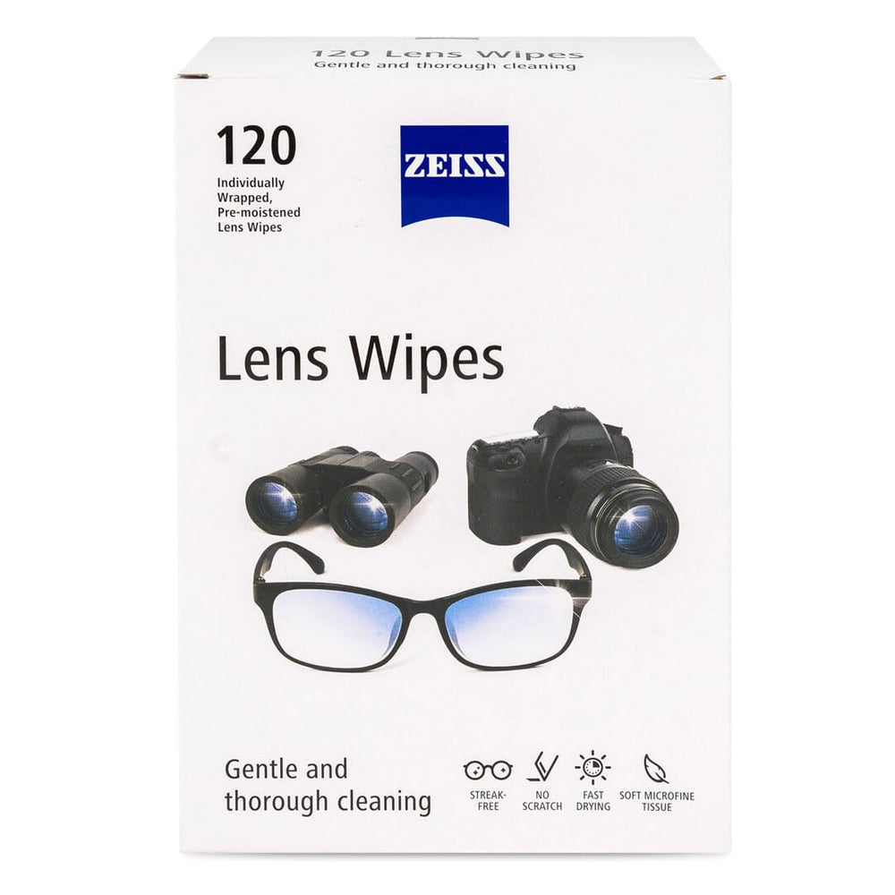 ZEISS 120-count box of lens cleaning wipes with label 000000-2451-374