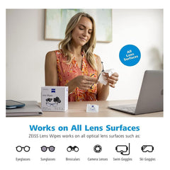 Six wipes in a 120-count ZEISS Lens Cleaning Wipes box