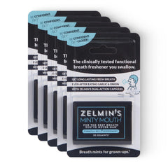 Front view of Zelmin's Minty Mouth Breath Freshener 5-pack