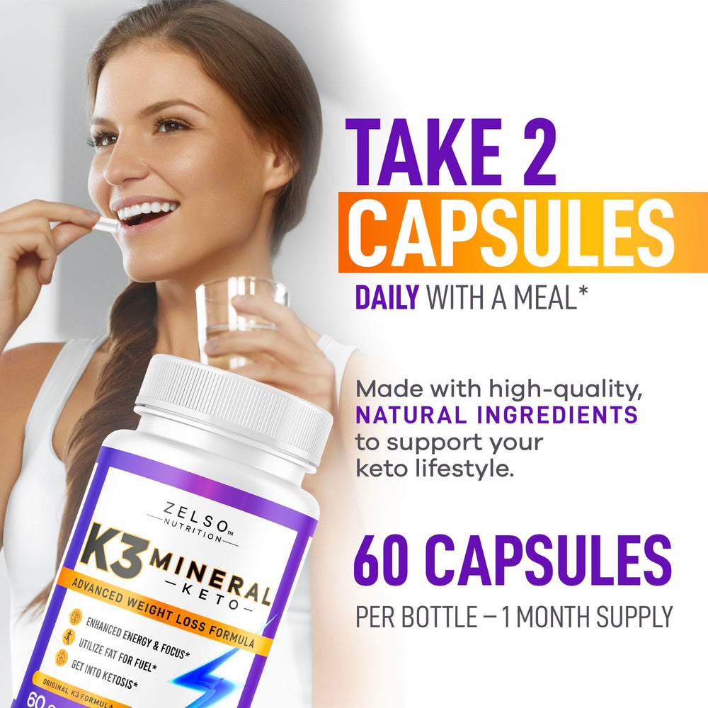 ZELSO K3 mineral pills USA-made claim on package, emphasizing domestic production standards.