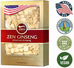 Flat lay of Zen Ginseng box with slices