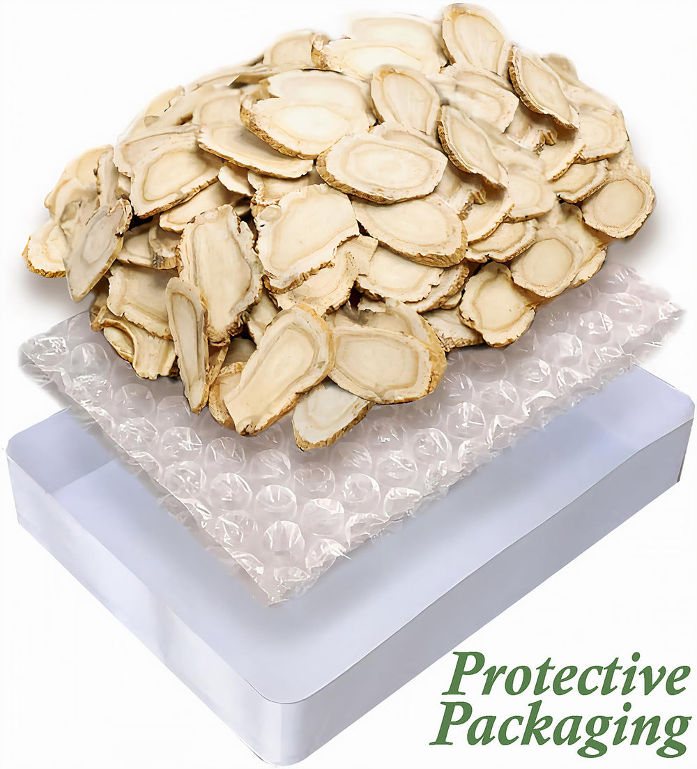 Nutrition label close-up on Zen Ginseng slices