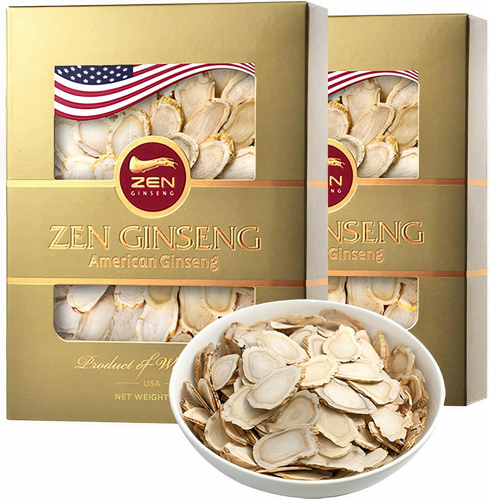 Zen Ginseng two-box Wisconsin slices front view for energy and focus
