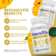 Zen Nutrients WoundVite ingredients panel highlights turmeric and hyaluronic acid benefits