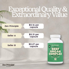 Zen Principle beef tripe capsules showcase a full organ blend for versatile nutrition.