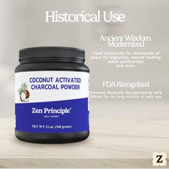 12 oz Zen Principle Coconut Activated Charcoal Powder container with label