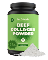 Zen Principle grass-fed collagen tub highlighting clean sourcing and purity