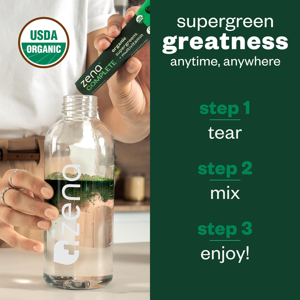 Kale and spinach blend with pomegranate in organic greens ingredients.
