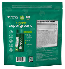 Zena Greens packets in gym bag for on-the-go nutrition