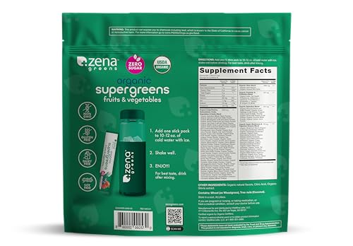 On-the-go stick packs from Zena Nutrition Greens for convenient daily greens.