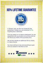 Lifetime guarantee icon and charity donation message on packaging