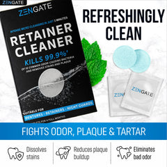 Dentures, retainers, and mouth guards soaking in ZENGATE solution