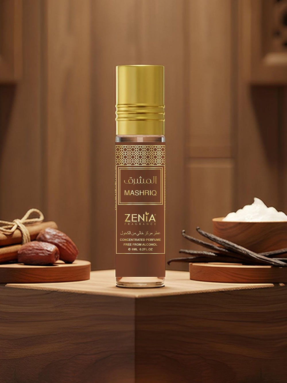 Dates, Praline and floral notes (Tuberose) in Zenia Mashriq heart