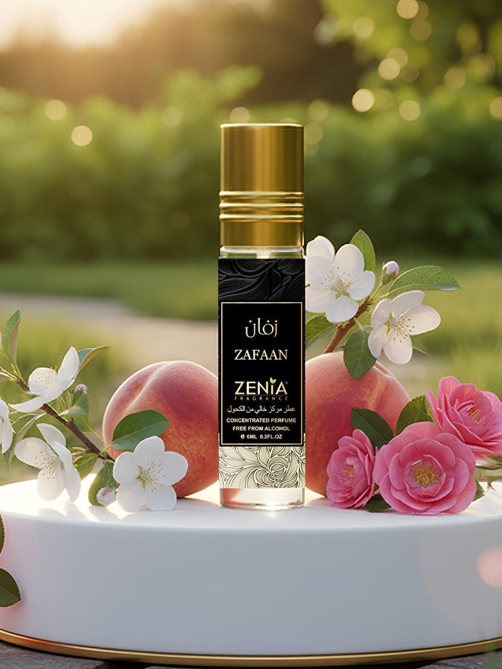 Fragrance notes featuring peach, apple blossom, and pineapple blossom