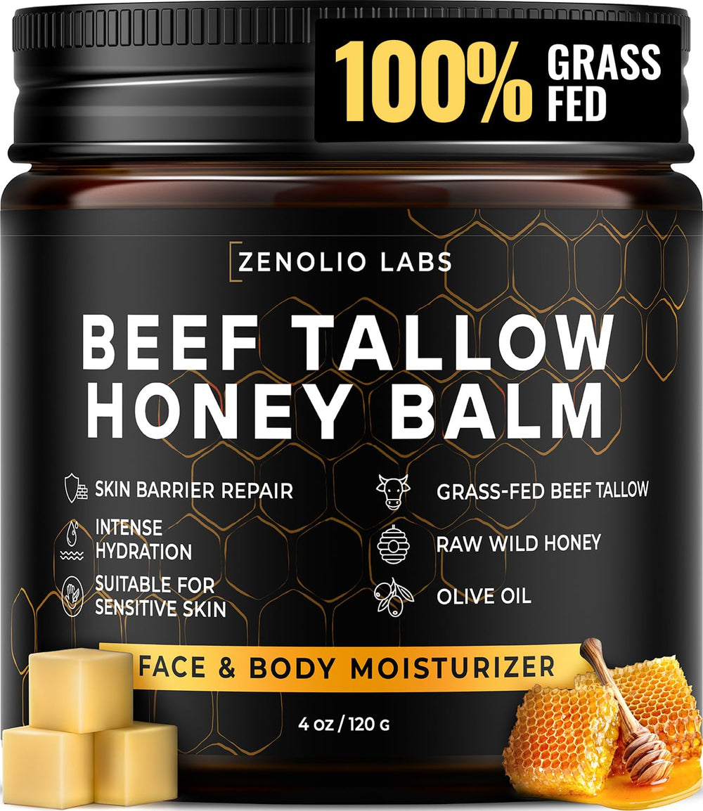 Zenolio Labs organic beef tallow face balm jar for deep hydration and glow.
