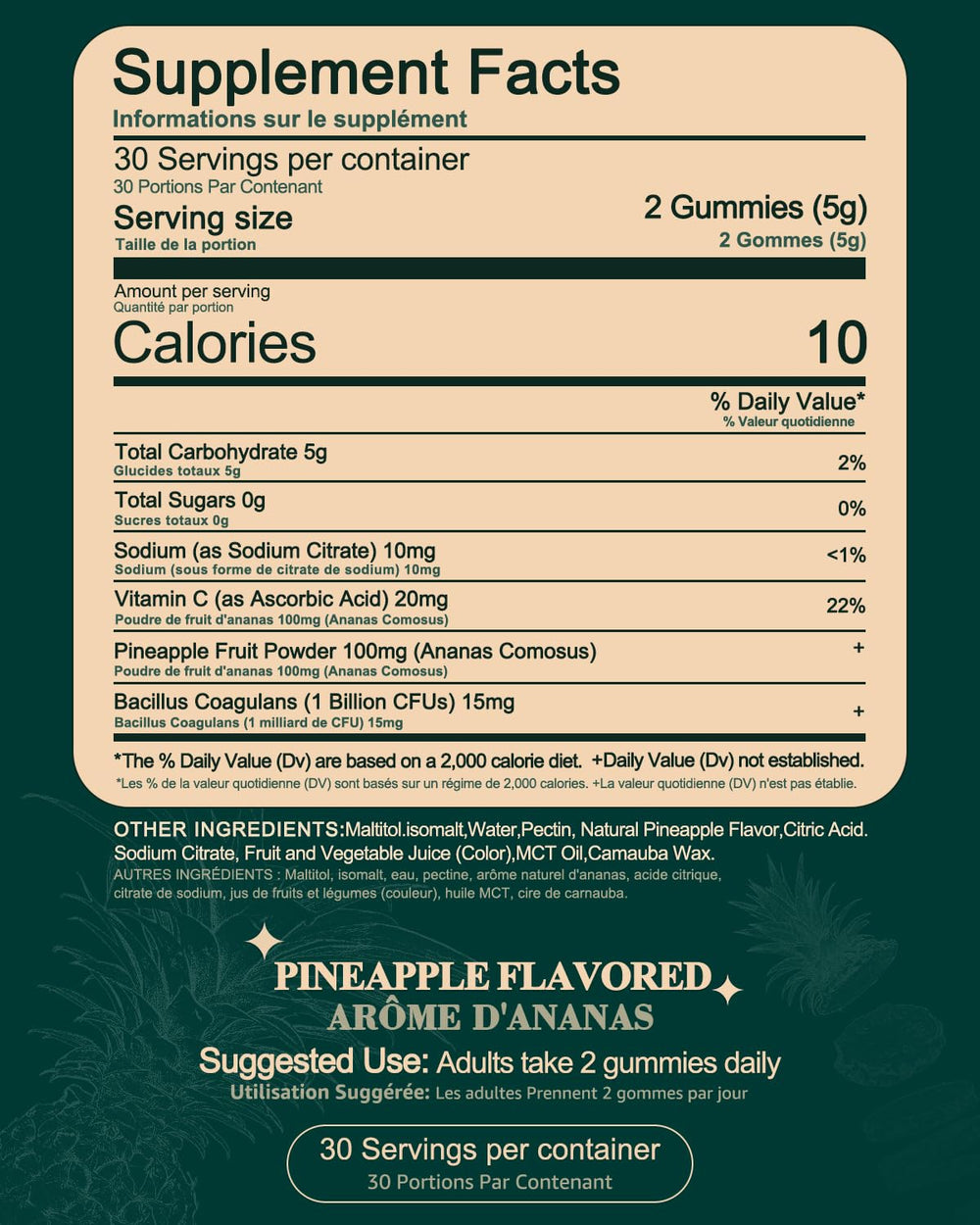 Close-up of pineapple-flavored feminine balance gummy for women