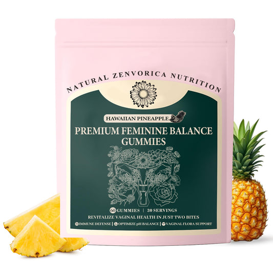 Bottle of Zenvorica Pineapple Gummies for Women supporting pH balance and feminine health