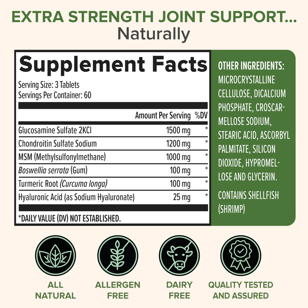 Close-up of Glucosamine, Chondroitin and MSM ingredients