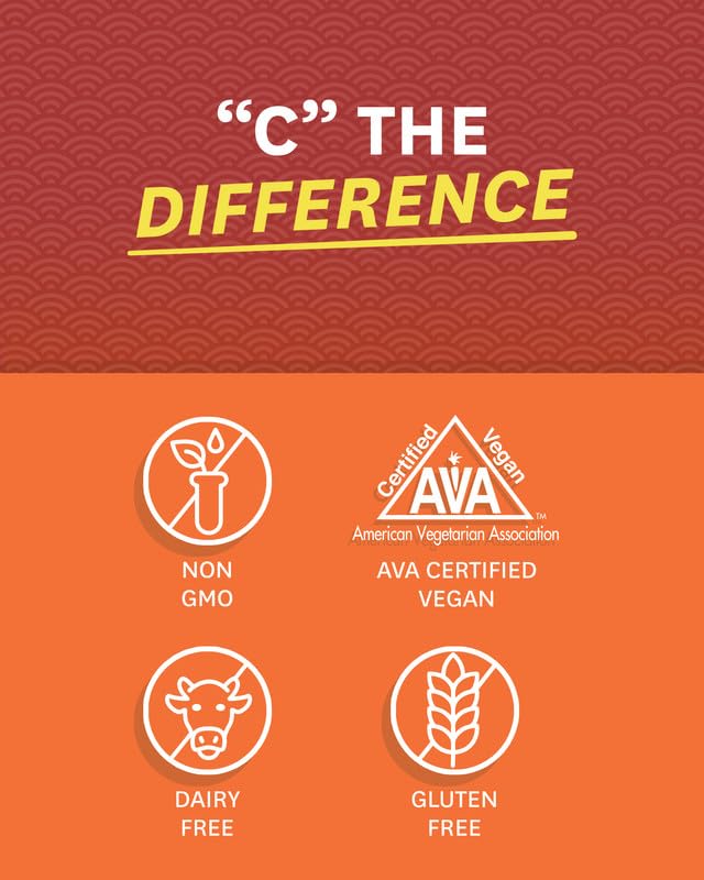 Gluten-free, organic, and non-GMO Vitamin C supplement packaging