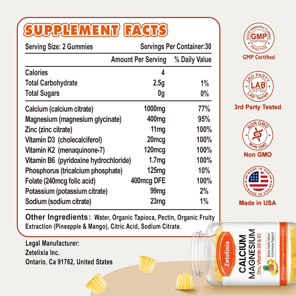 Zetelixia Calcium Gummies product label