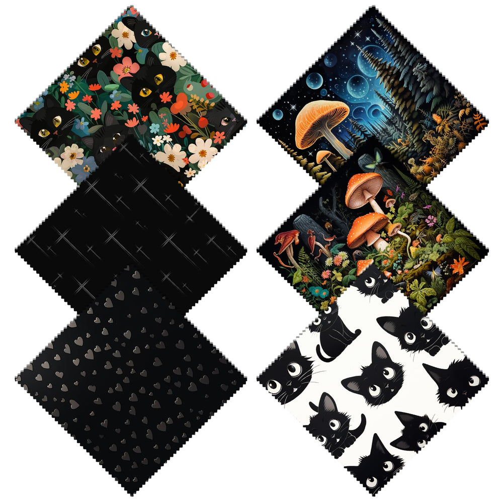 Zewurtuw 6-pack microfiber glasses cleaning cloths with mushroom cat pattern in 6.3 x 6.3 inches